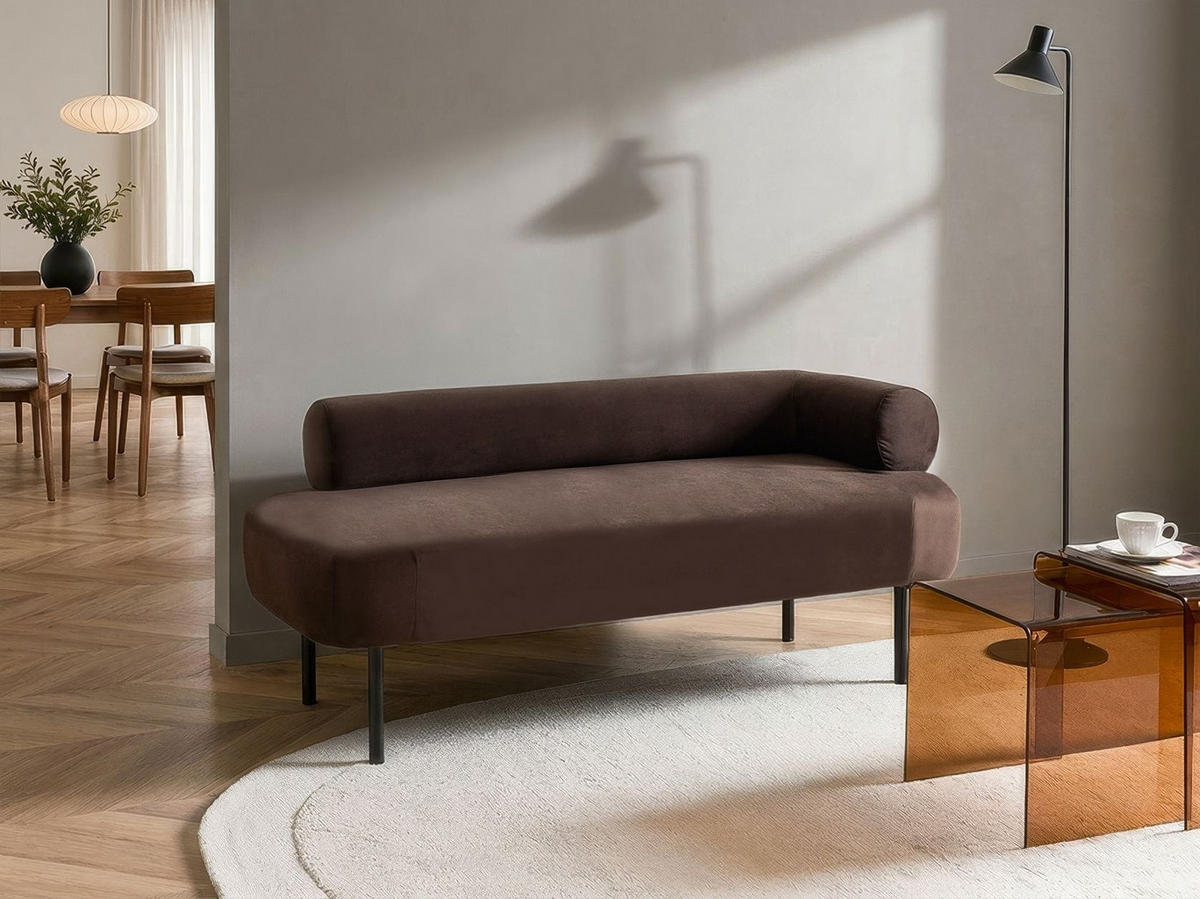 ČALOUNĚNÉ LEHÁTKO CHAISE LONGUE PRAVOSTRANNÉ Sametová látka Tmavě hnědé Mirmande - černá/hnědá, textil (153/65/70cm) - Beliani