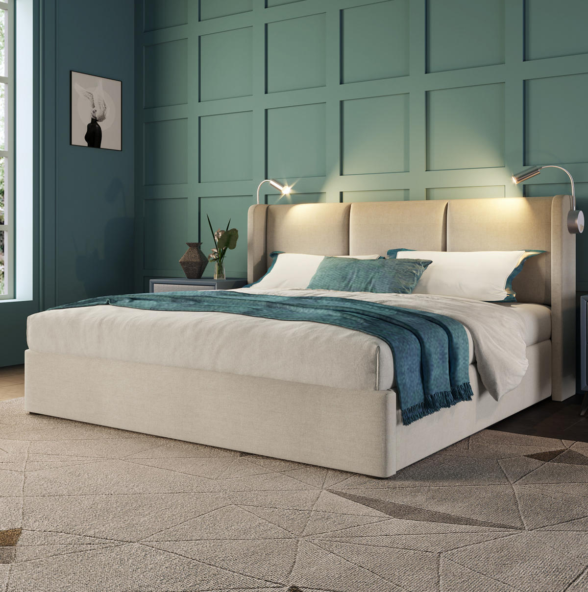 POLSTERBETT mit Bettkasten 160x200 cm Leinen Beige - Beige, Metall (160/200cm) - Meubliv