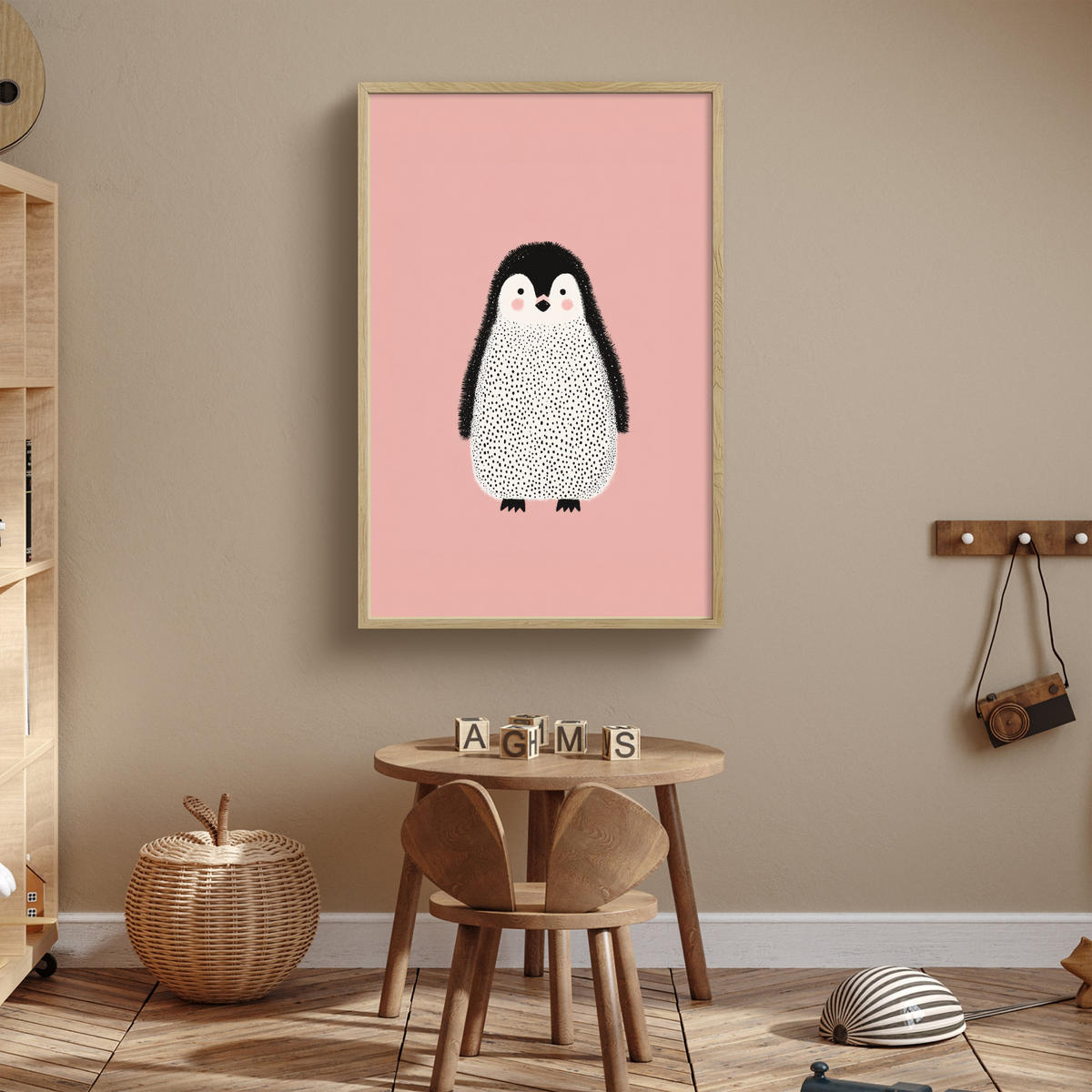DOBÍJECÍ NOČNÍ LAMPIČKA Tučňák - Tečky - Minimalistický - Růžový 60x90 cm - růžová, kompozitní dřevo (8/60/90cm) - OnlyWow