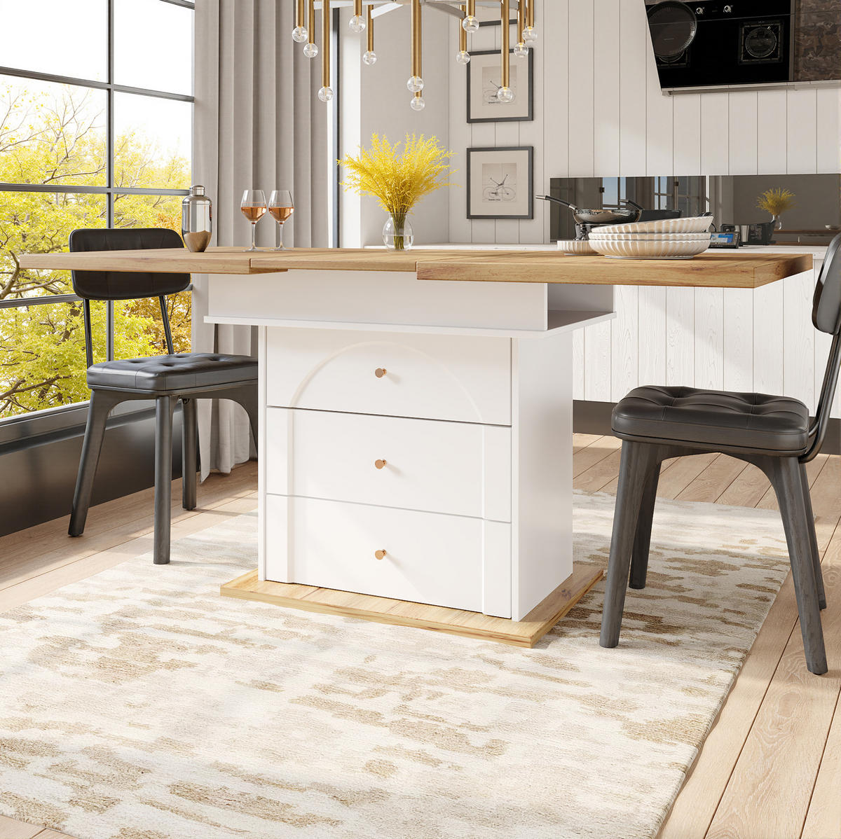 ESSTISCH 110-140/75/80 cm in Natur oder Weiß aus MDF und Metall mit Stauraum - Weiß, Holzwerkstoff (140/80/75cm) - OKMYHOME