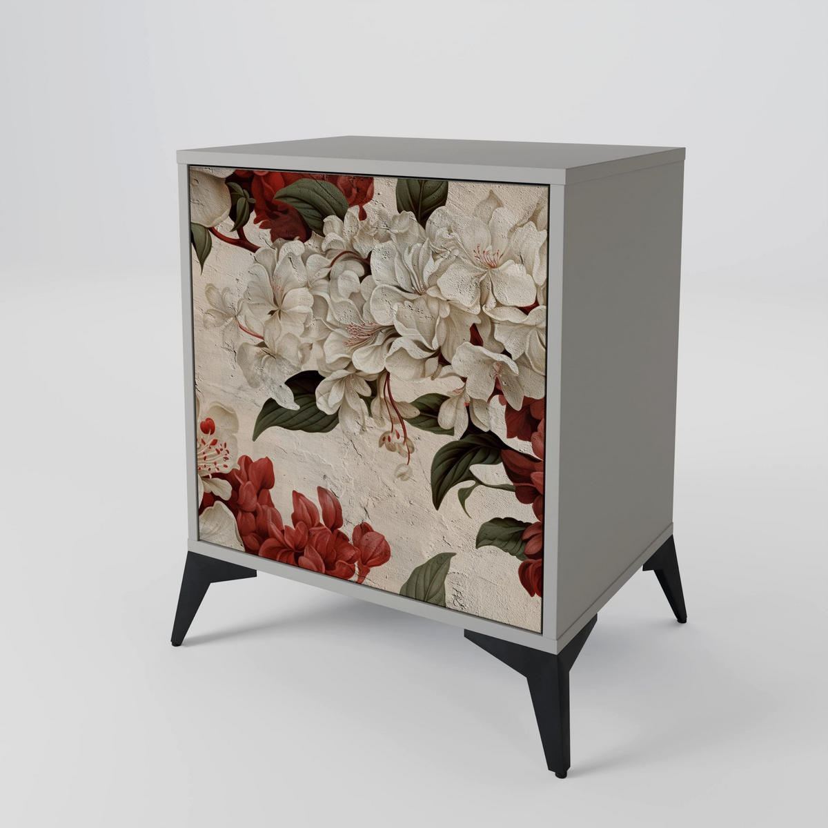 SIDEBOARD EPHEMERAL DAYS, Grau, 57,5x42x77,5 cm, Schräge Buchenholzfüße - Buchefarben/Multicolor, Holzwerkstoff/Buchenholz (57.5/77.5/42cm) - SpaceRebels