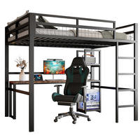 HOCHBETT aus Metall 140x200 cm Schwarz mit Schreibtisch, Regalen, Steckdose, USB-C und Geländer - Schwarz, Metall (140/190cm) - Modfu