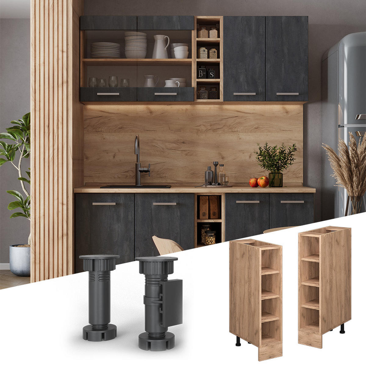 POLICE KUCHYŇ R-Line Zlatý mocný dub - medově dubová, kompozitní dřevo (20/81.6/60cm) - Vicco