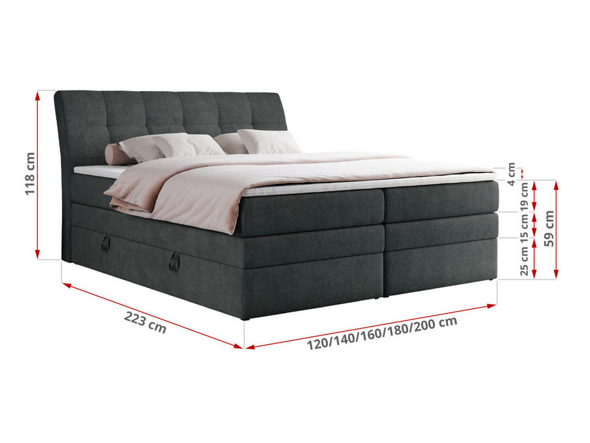 BOXSPRINGBETT GOLD-10 KING 140/200 Dunkelgrau Struktur - H3 - Dunkelgrau, Holz/Textil (140/200cm) - MKS