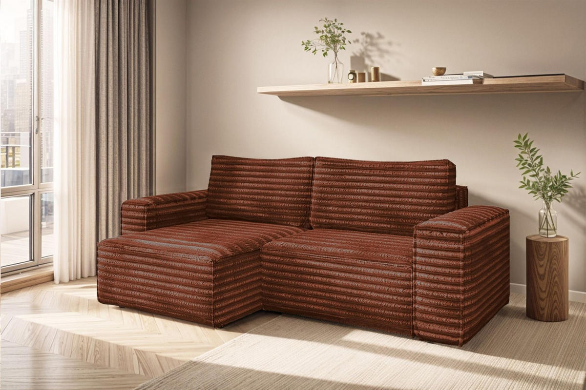 ECKSOFA Schlafsofa Madlen - Rotbraun, Holzwerkstoff/Textil (248/140cm) - Fun Möbel
