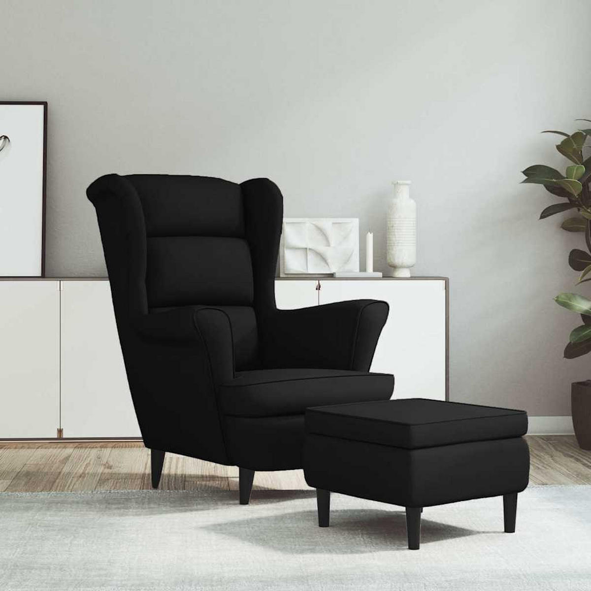SESSEL MIT HOCKERN 81/90/96.5 cm Schwarz Samt - Schwarz, Textil (90/96.5/81cm) - vidaXL