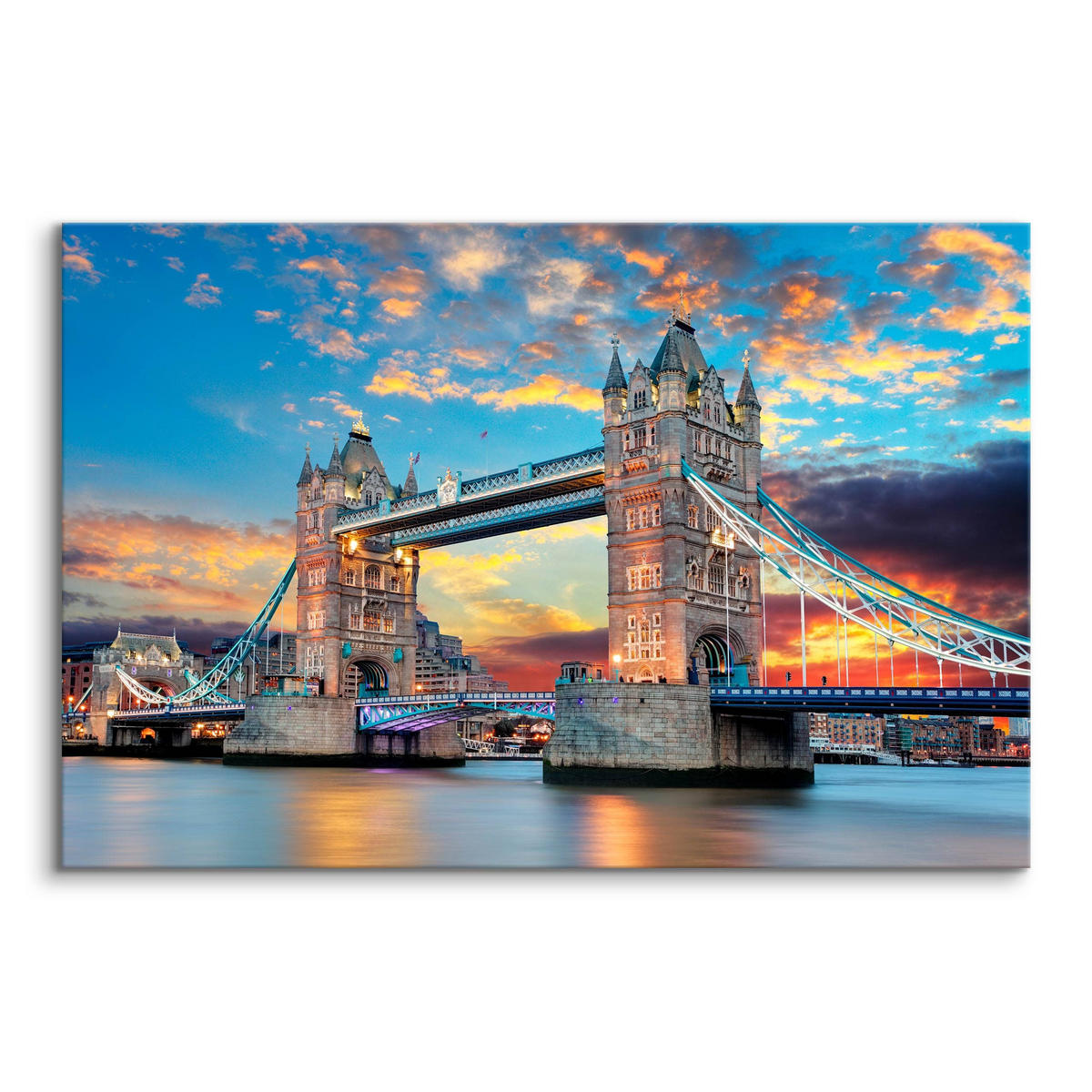 LEINWANDBILD Brücke Tower Bridge London Architektur 3D 120x80 - Blau/Beige, Textil (120/80cm) - Muralo