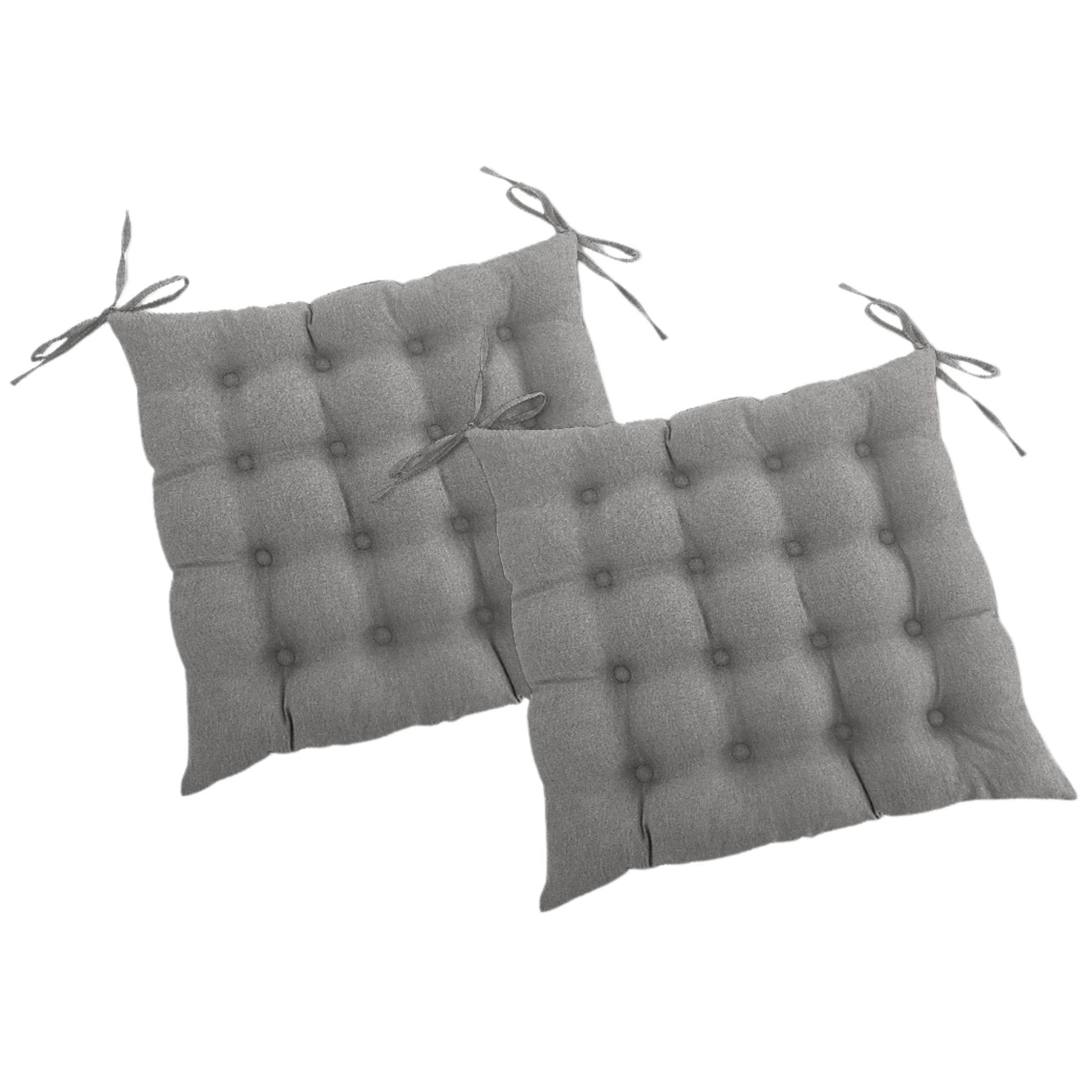 SITZKISSEN 2er Set 16-Punkt grau 40/40 cm mit Steppung und Halte-Bändern - Grau, Textil (40/40/4cm) - wometo
