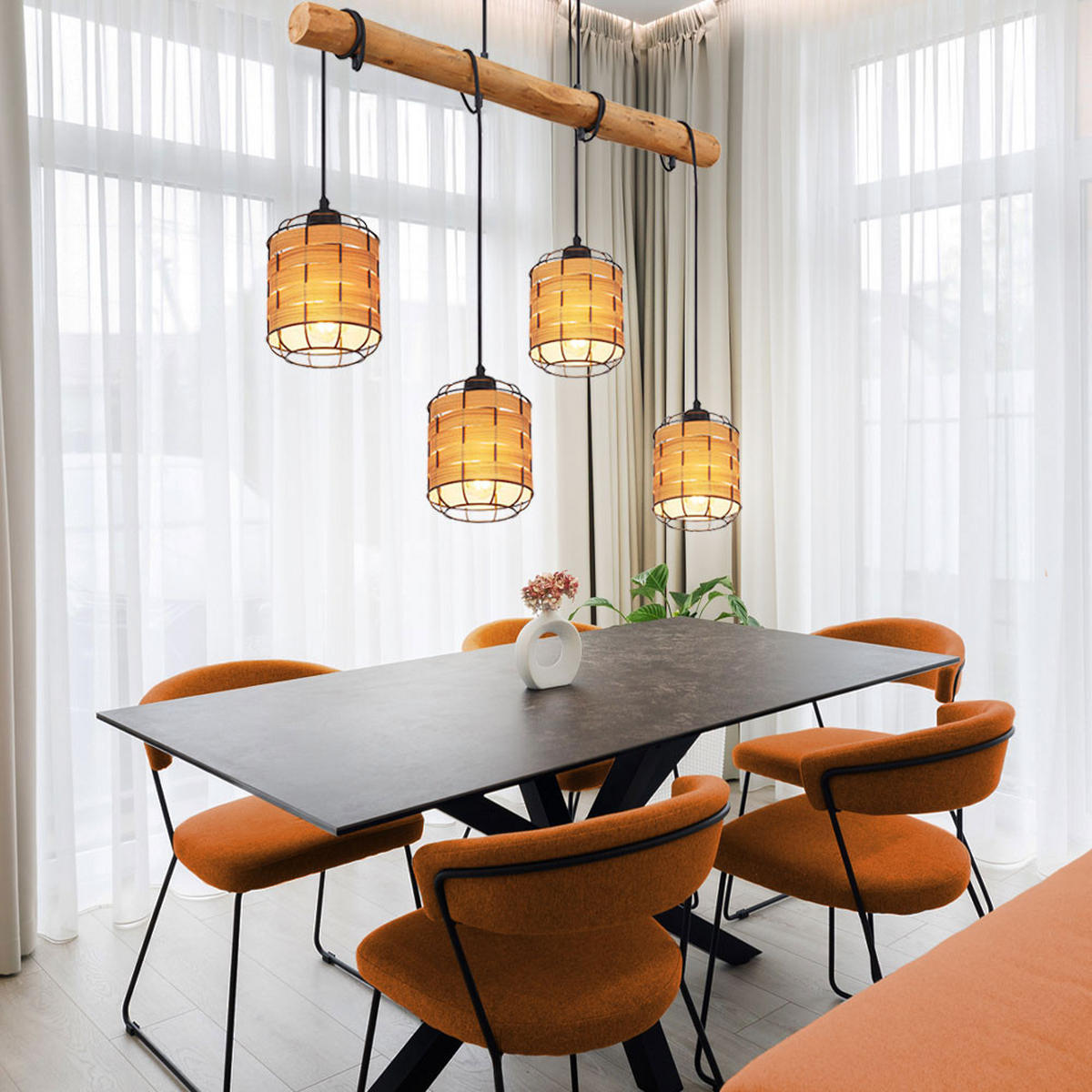 LED HÄNGELEUCHTE Metall Holzoptik Braun - Braun, Metall (80/15/120cm) - Globo Lighting