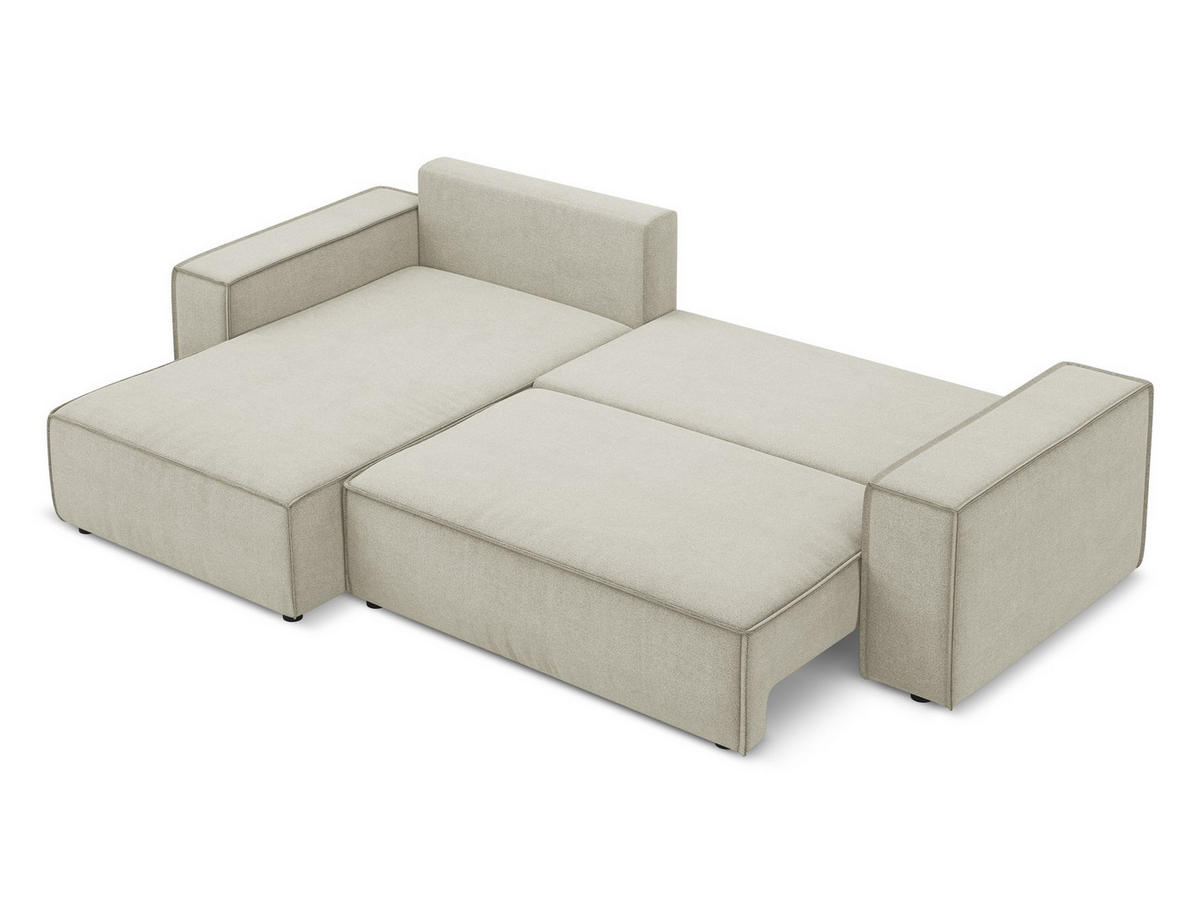ECKSOFA mit Schlaffunktion Strukturstoff Stoff Beige - Beige/Creme, Kunststoff/Textil (185/290cm) - Makamii