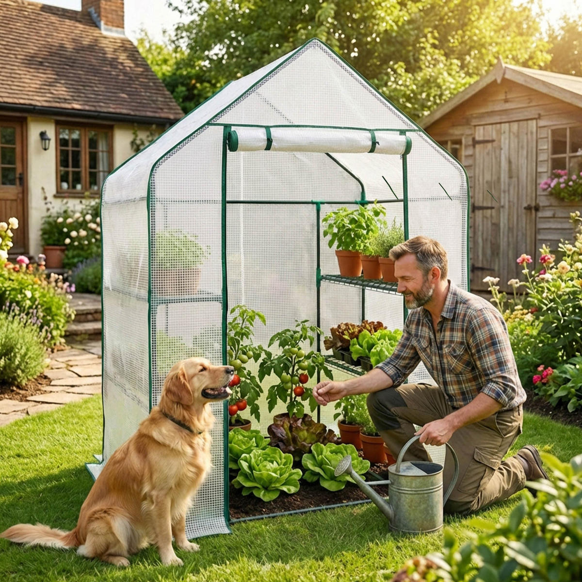 MINI Gewächshaus in Hausform, Weiß, 143x73x195 cm - Weiß, Metall (143/195/73cm) - Akord