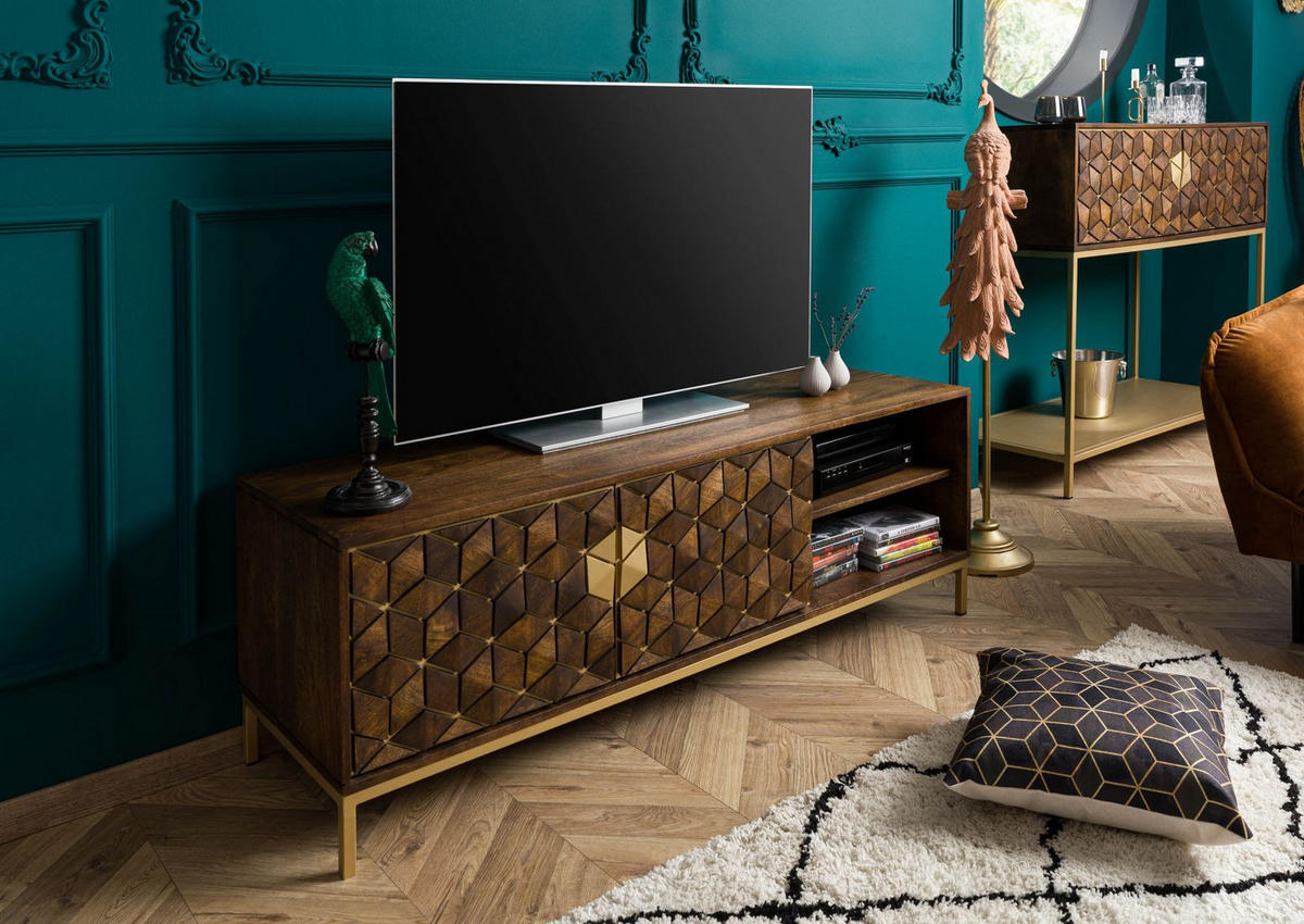 TV-BOARD Mango 145x45x50 braun geölt DIAMOND #206 - Braun, Holz (145/50/45cm) - Massivmoebel24