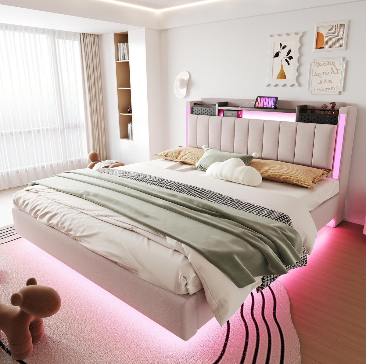 BETT mit LED und USB 160x200 cm Beige - Beige, Metall (160/200cm) - Meubliv
