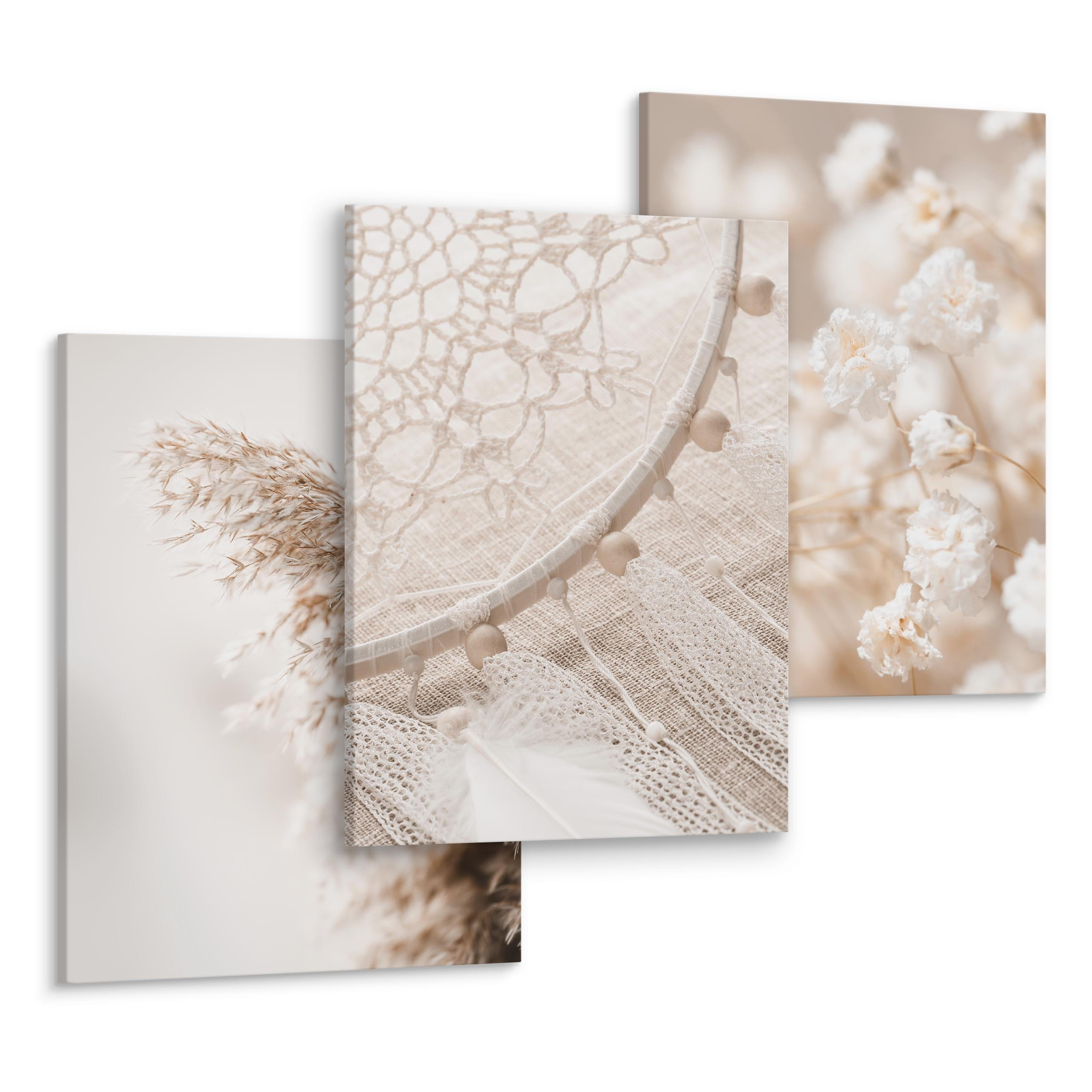 LEINWANDBILDER 3-er Set Pflanzen 3D Boho - Beige/Braun, Textil (90/40cm) - Muralo
