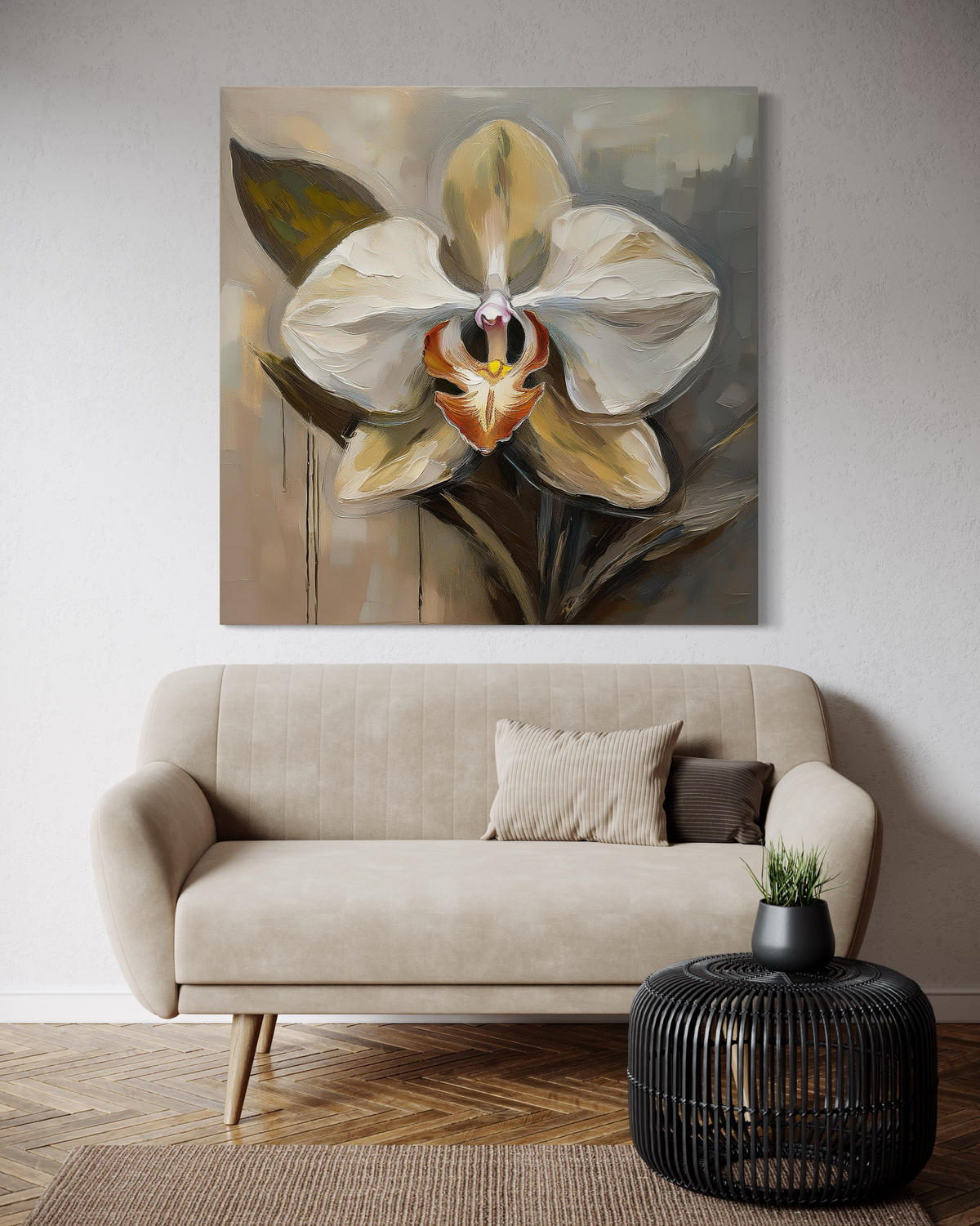 WANDBILD bemalte weiße blume - Weiß, Textil (50/50cm) - Feeby