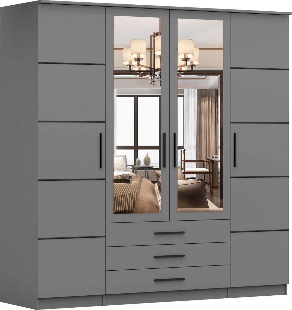 DREHTÜRENSCHRANK Santi 4D Grau - Schwarz/Grau, Glas/Holzwerkstoff (200/210/64cm) - imoebel24