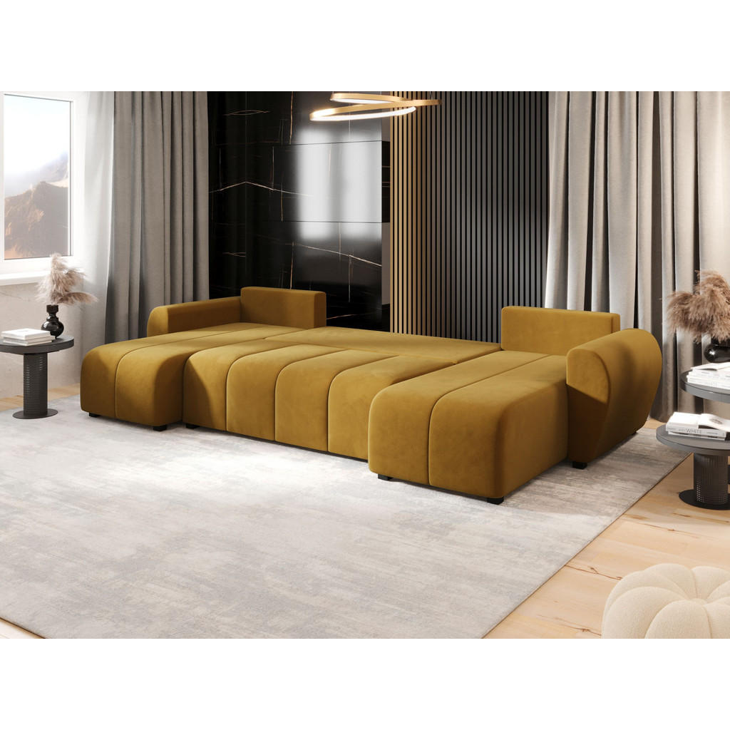 Thumbnail - Bedante Wohnlandschaft, Currygelb, Textil, 4-Sitzer, 303x82x208 cm, Wohnzimmer, Sofas & Couches, Wohnlandschaften, Wohnl...