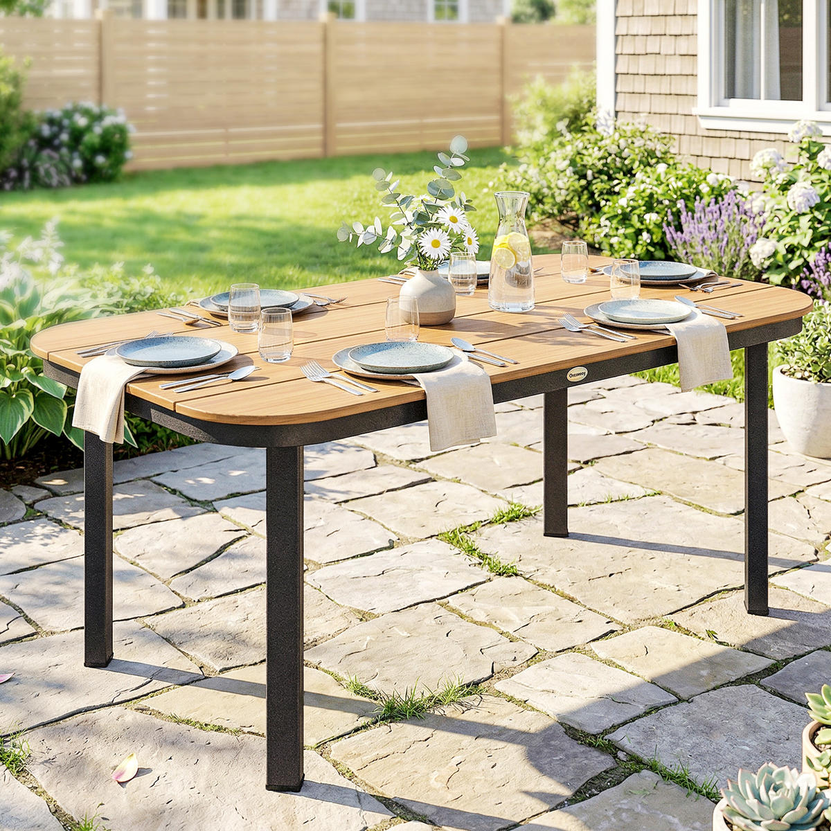 GARTENTISCH rechteckig 155/88/72 cm Braun - Schwarz/Braun, Metall (155/88/72cm) - Outsunny