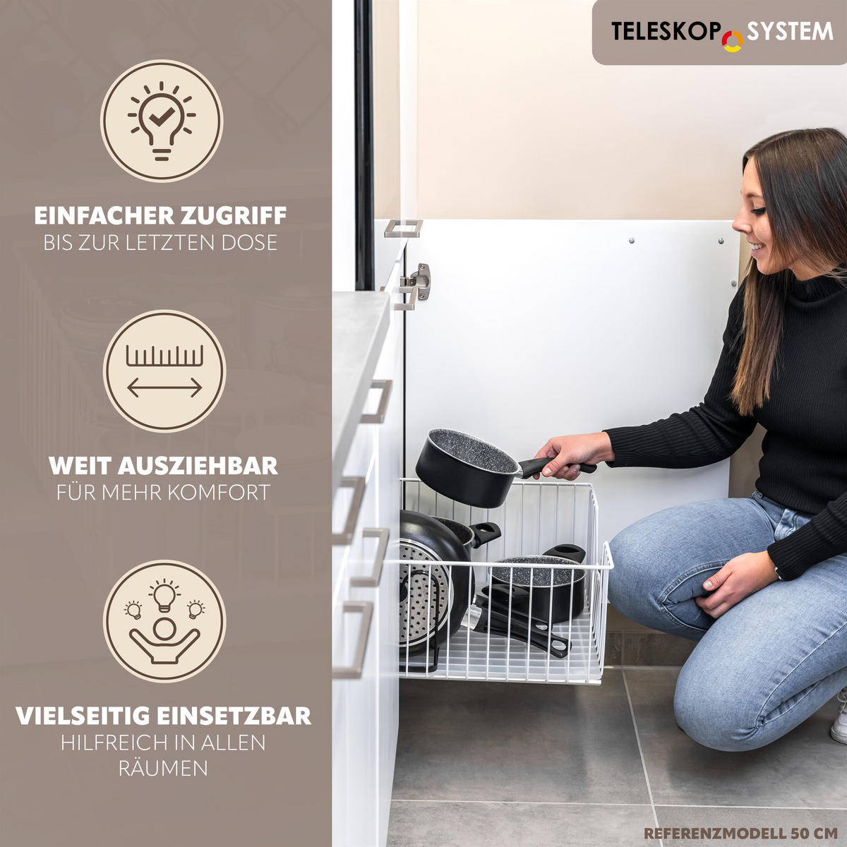 SCHRANK-KORBAUSZUG, weiß, Metall - Weiß, Metall (30/23/50.5cm) - bremermann