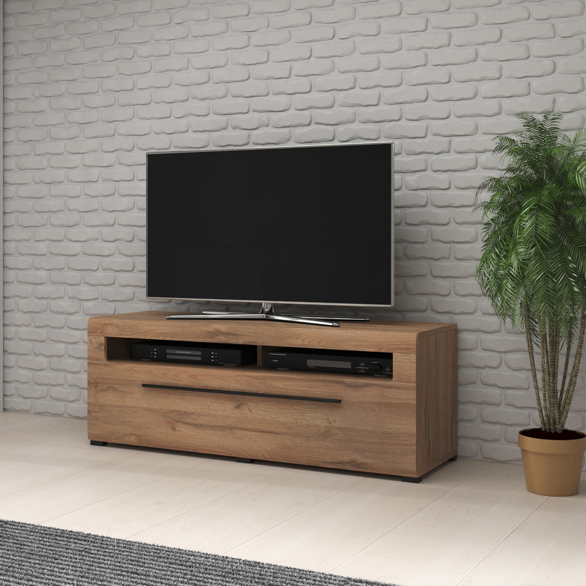 LOWBOARD TULLIA 140x50x52 cm mit 2 Schubladen Eichefarben - Eichefarben, Holzwerkstoff (140/52/50cm) - MASSENO