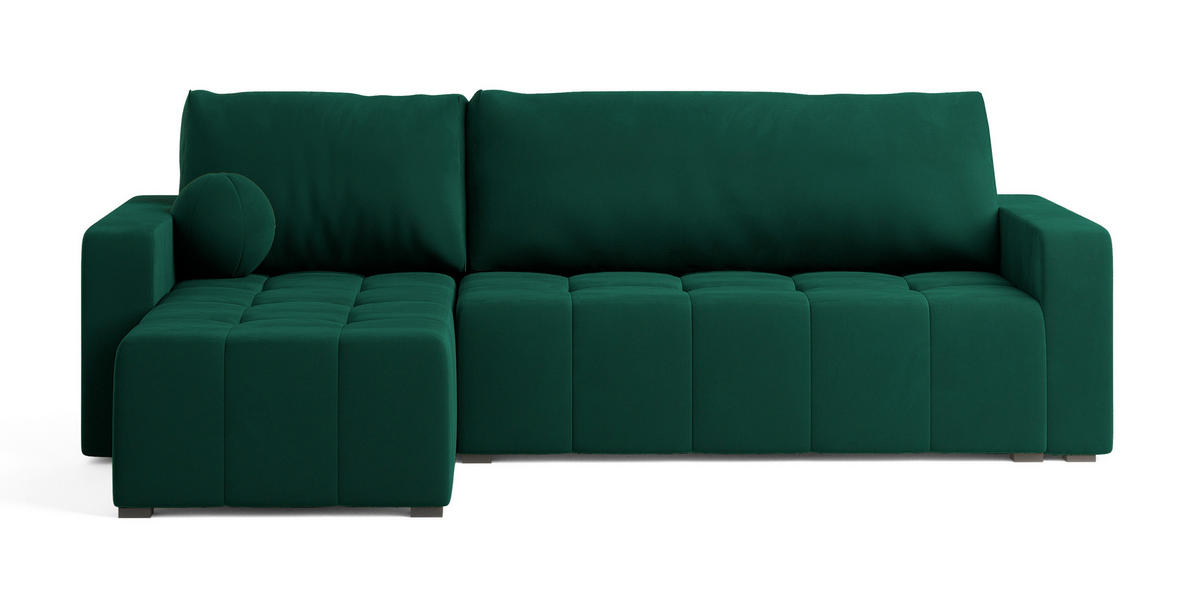 ECKSOFA VOLIRA Grün Plüsch-Stoff mit Schlaffunktion - Grün, Holz (230/143cm) - MASSENO