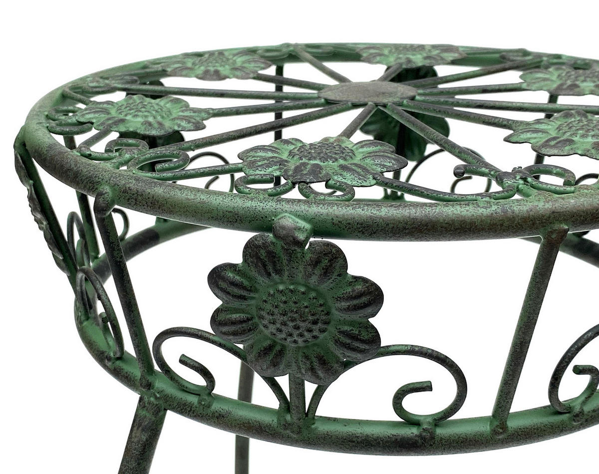 BLUMENHOCKER rund Metall Grün antik 30/30/60 cm - Grün, Metall (30/60/30cm) - DanDiBo