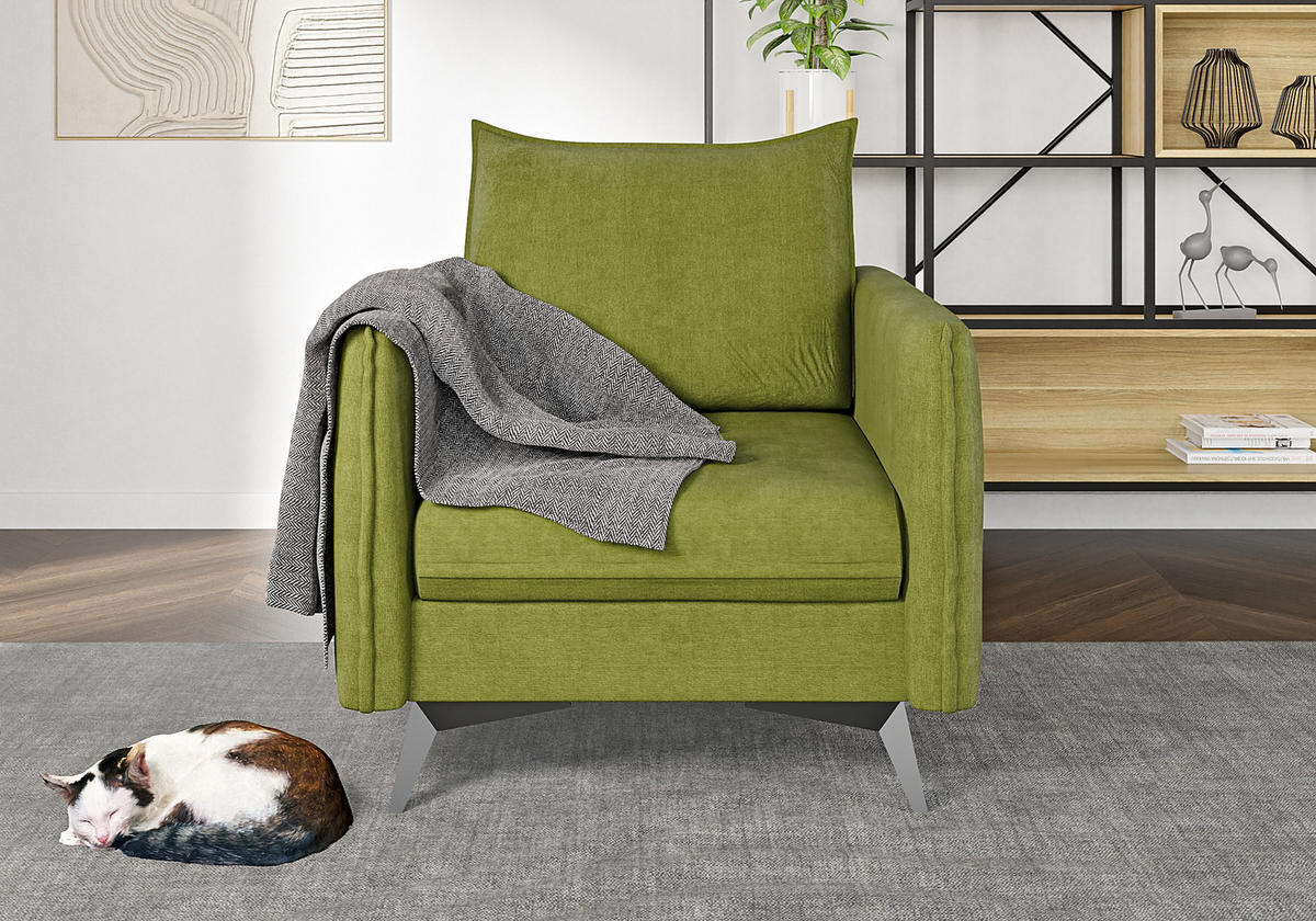 SESSEL Pulse Grün Luxusmicrofaser - Schwarz/Grün, Holz/Textil (74/86/31cm) - S-Style Möbel