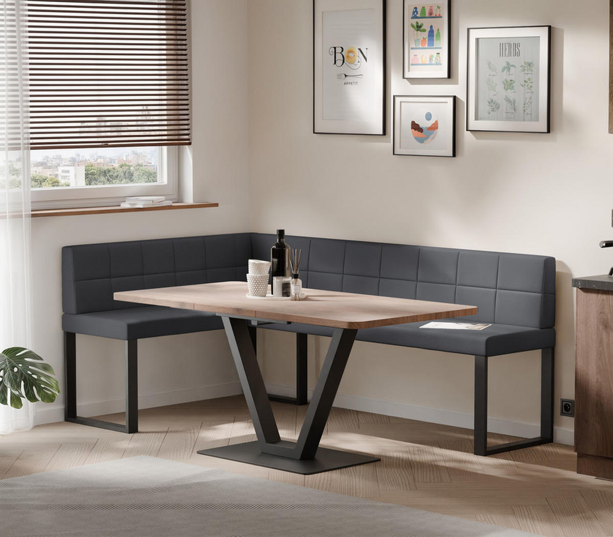 ECKBANK links SANA U Kunstleder gesteppt, 128/168 cm Grau - Grau, Kunststoff/Textil (128/168cm) - Idohome