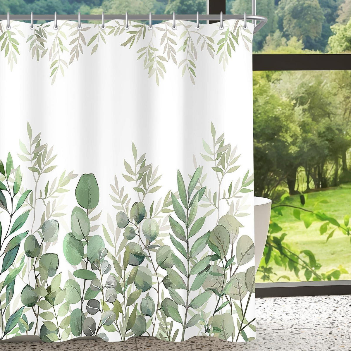 DUSCHVORHANG Blätter 120 x 200 cm Textil Grün - Grün, Textil (120/200cm)