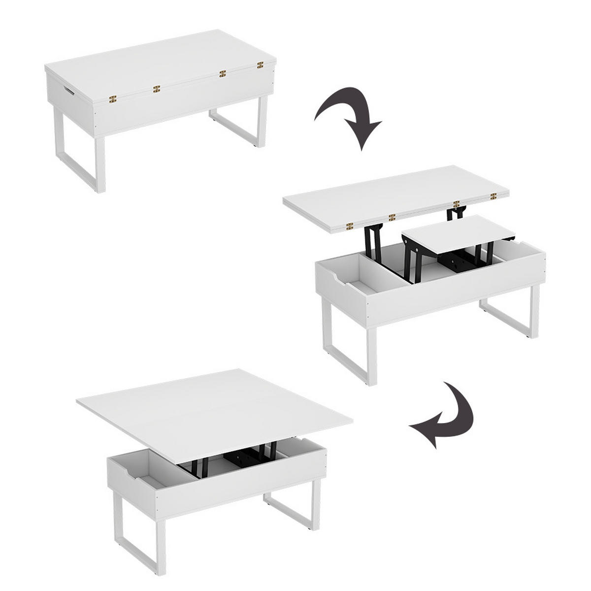 COUCHTISCH Lifty Weiß 100 x 50 cm mit Liftfunktion - Weiß, Holzwerkstoff (50/100/48.5cm) - Vicco