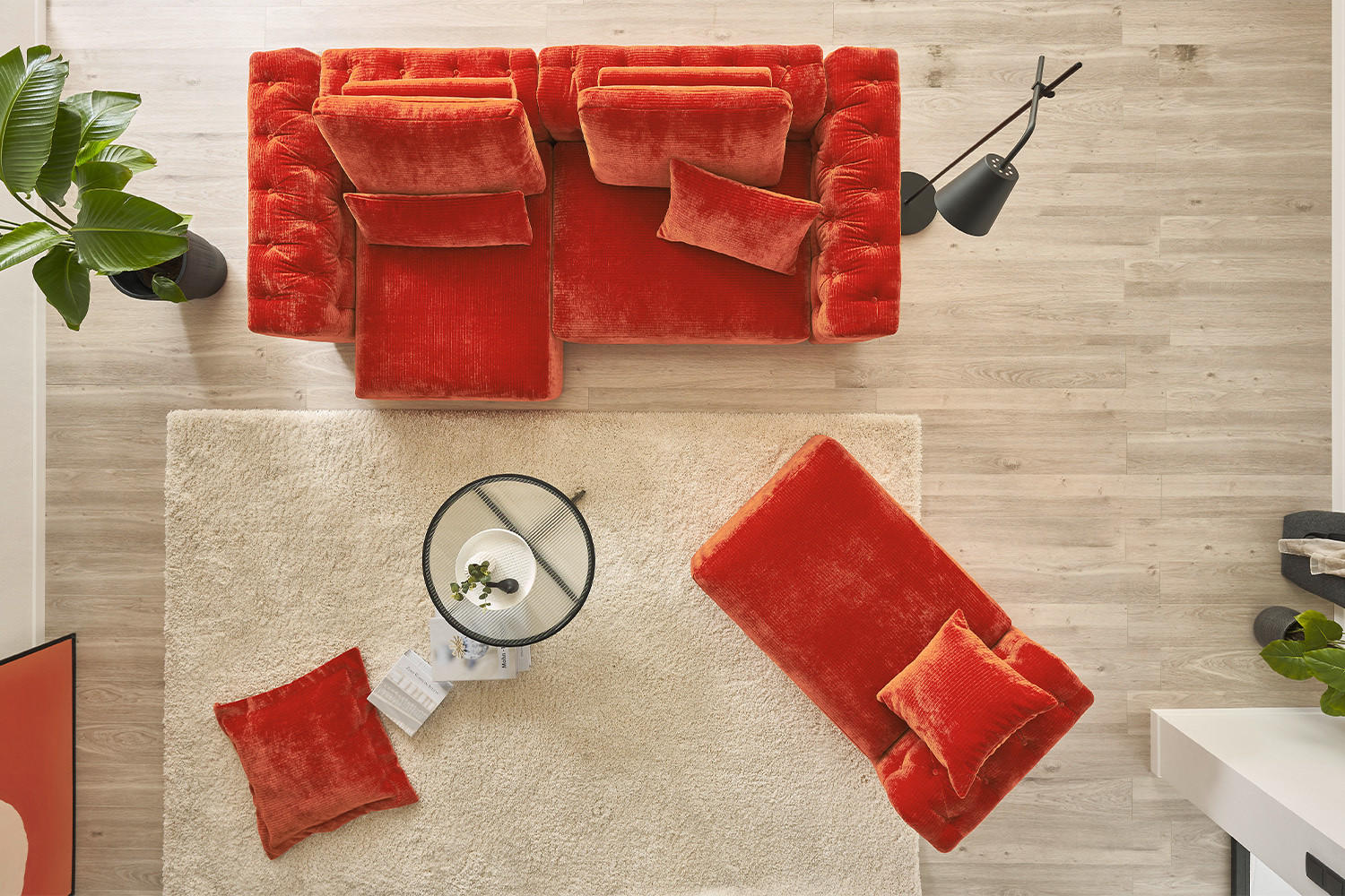 MODULSOFA SEPHI Rot Cord - Rot/Schwarz, Kunststoff/Textil (375/62/109cm) - KAWOLA