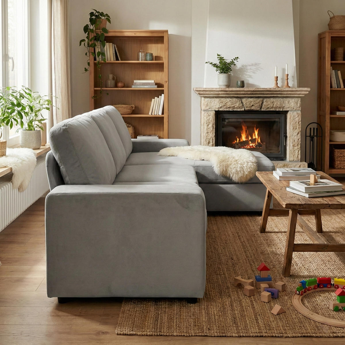ECKSOFA 245.5/150.5/86.5 cm Hellgrau mit Stauraum und Ottomane - Hellgrau/Grau, Textil/Metall (245.5/150.5cm) - Oxeza