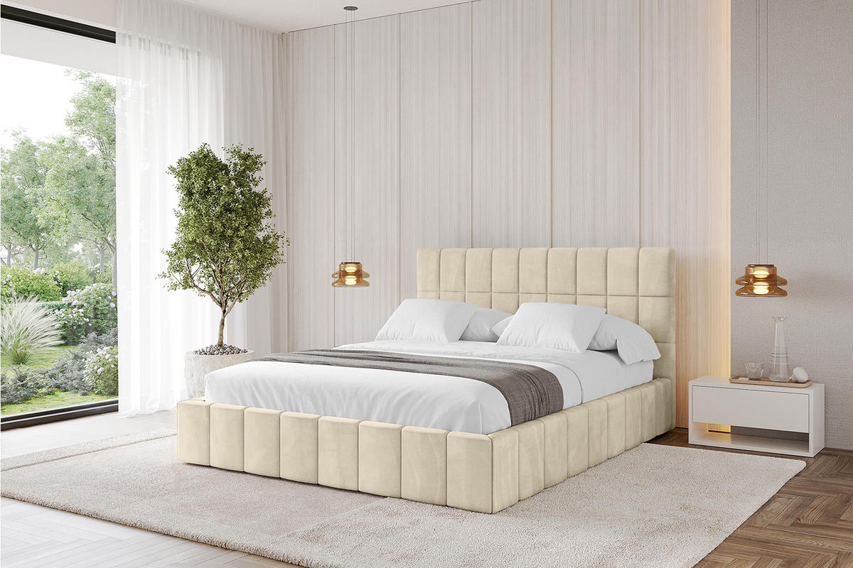 POLSTERBETT mit Bettkasten und Lattenrost, Boxbett ohne Matratze - AMEA 180x200 Beige - Ecru, Holzwerkstoff/Textil (180/200cm) - ALTDECOR