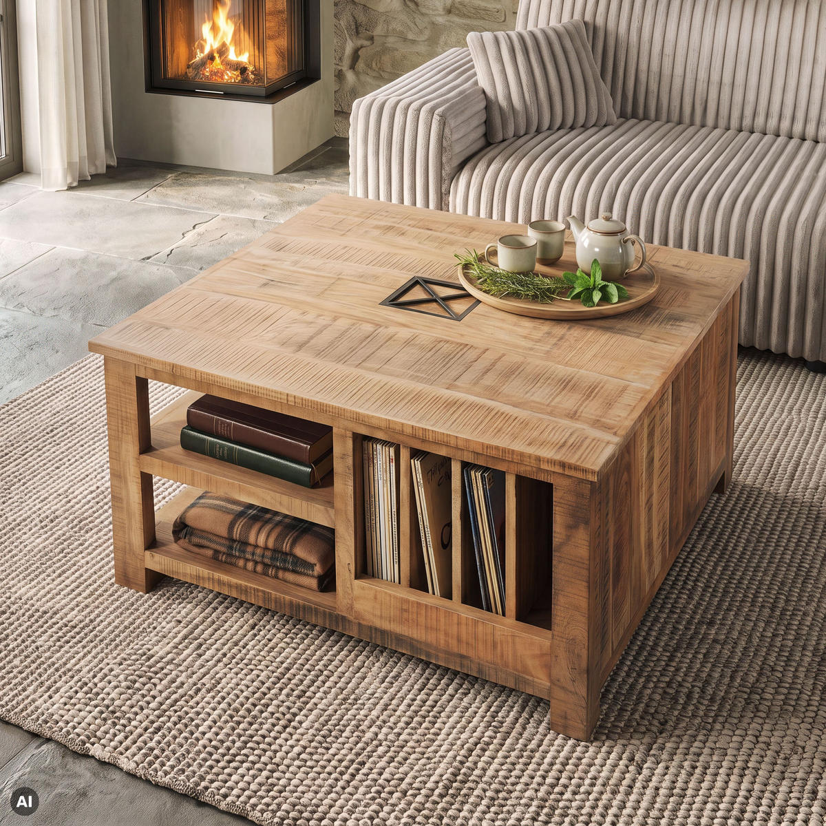 COUCHTISCH Akazie 90x90x48 natur versiegelt NATURE OF SPIRIT #305 - Naturfarben, Holz (90/90/48cm) - Massivmoebel24