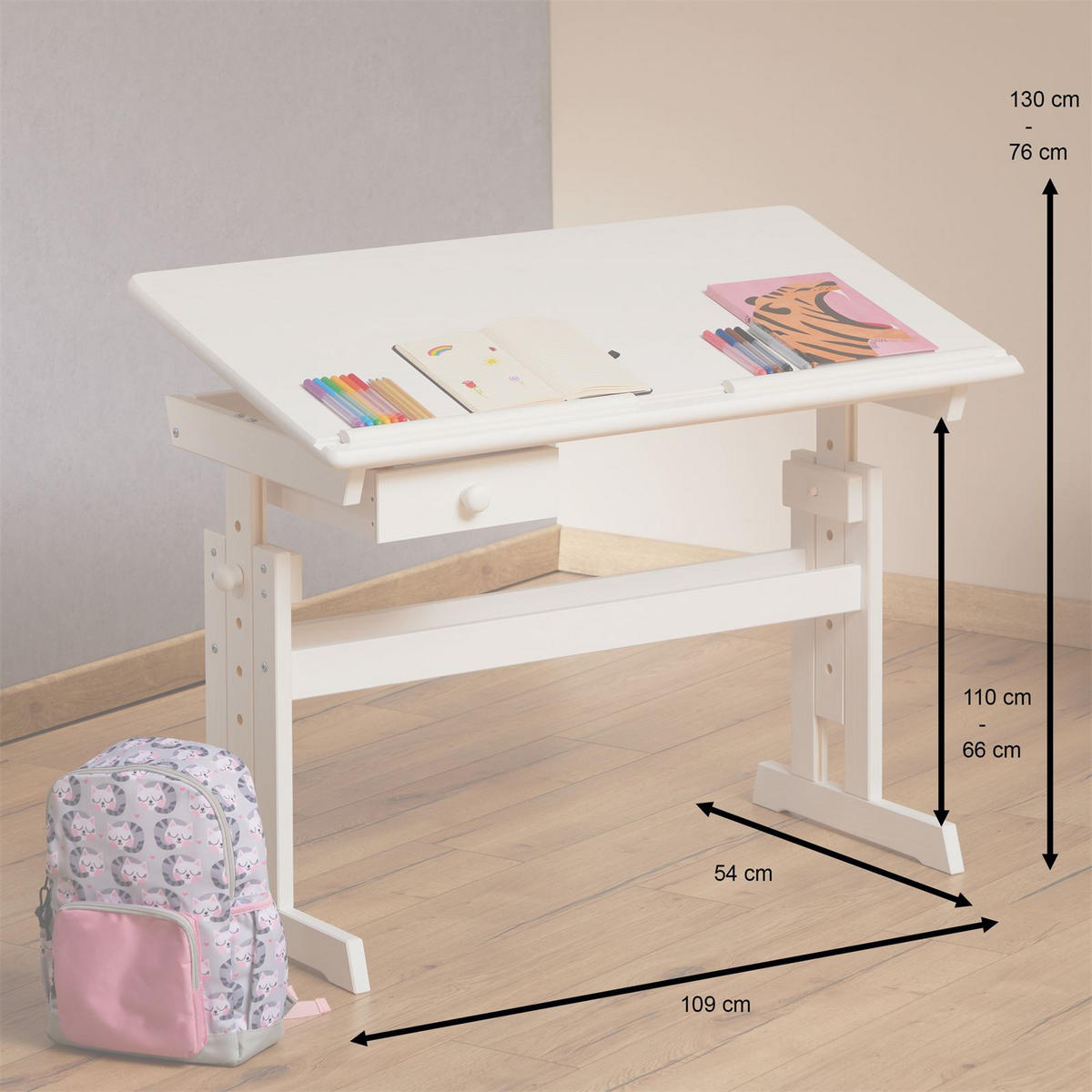KINDERSCHREIBTISCH FLEXI WEISS - Weiß, Holz (109/75/55cm) - IDIMEX