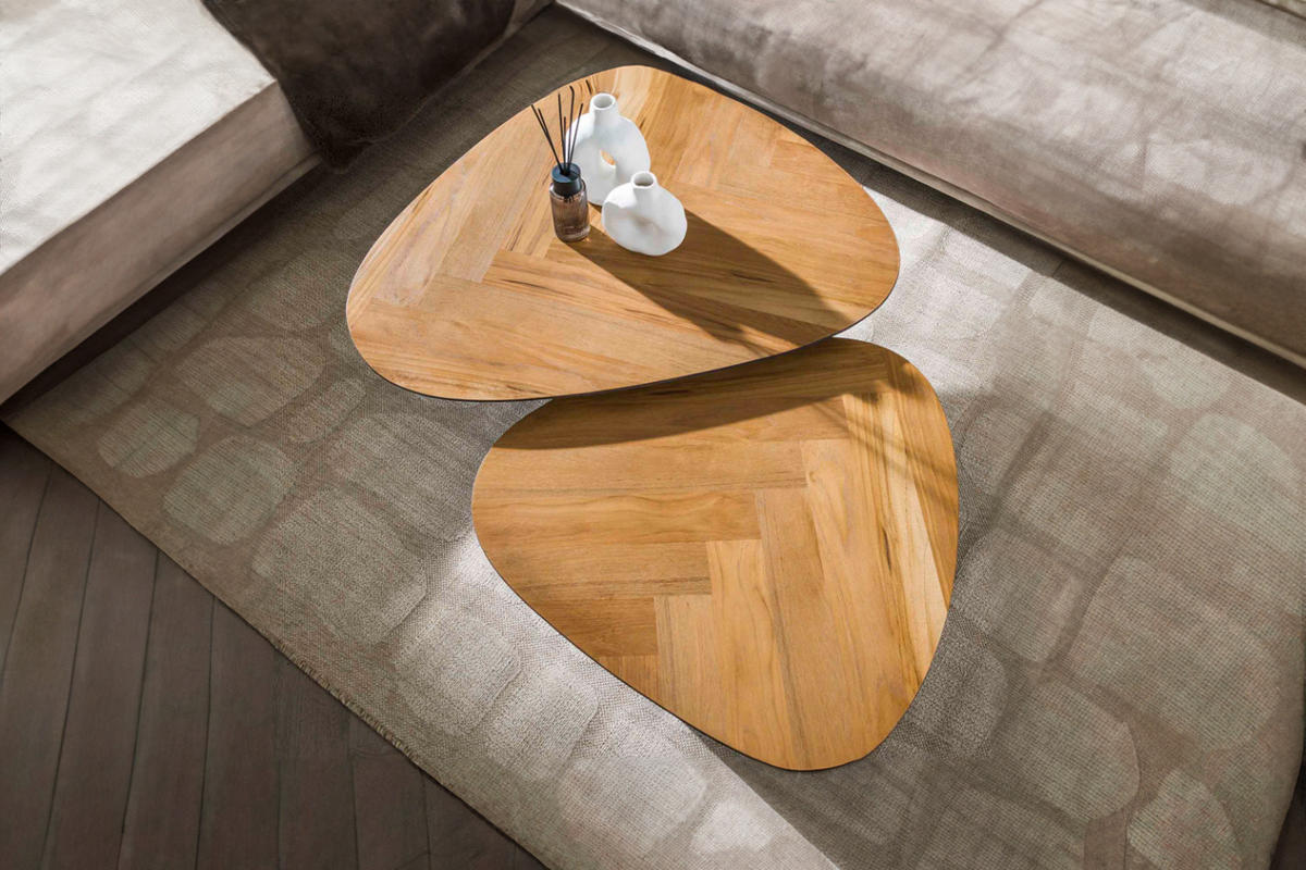 COUCHTISCH-SET LUJAN Braun Teakholz - Schwarz/Braun, Holz/Metall (90/75/40cm) - KAWOLA