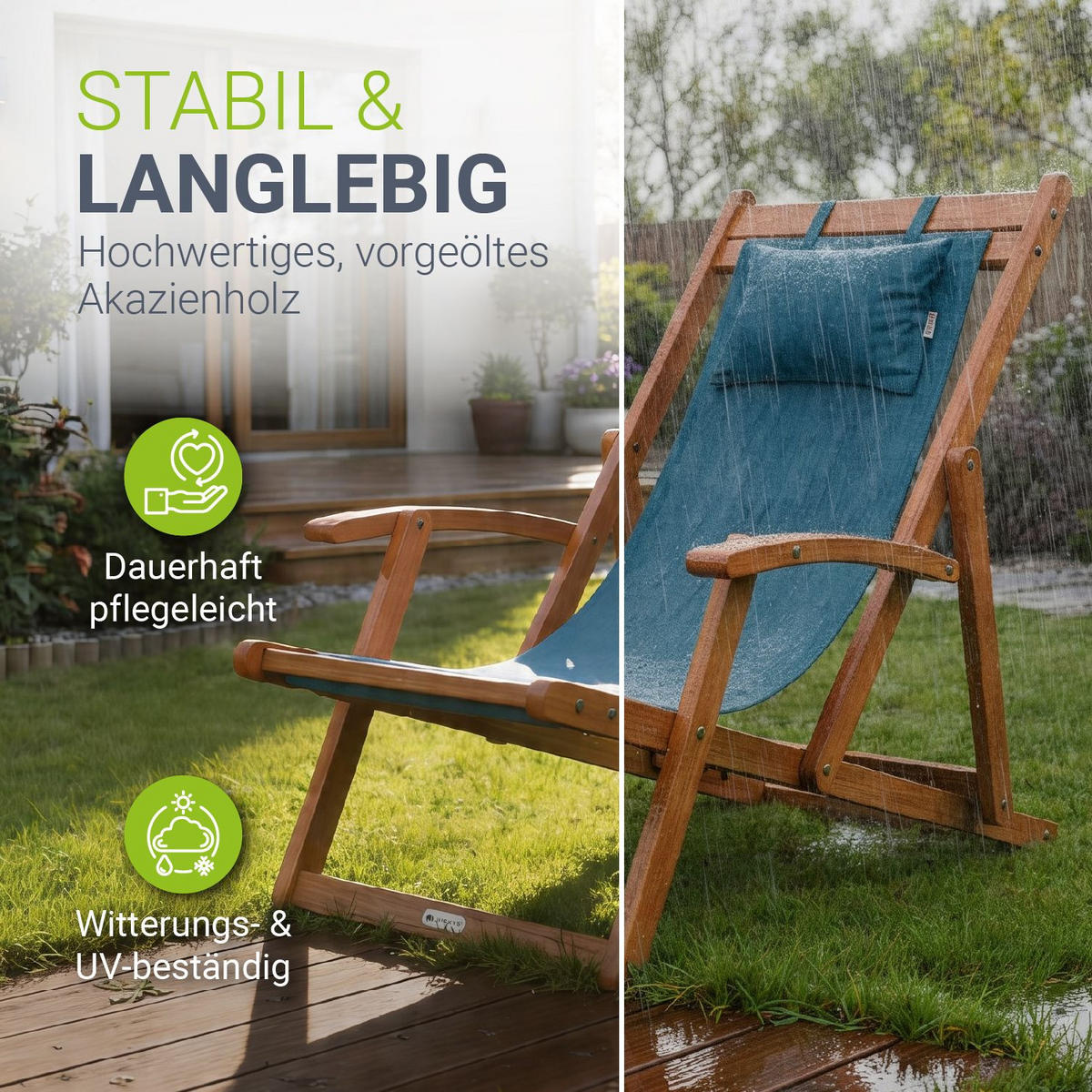 SONNENLIEGE Tavira Akazie petrol klappbar 2er-Set - Petrol, Holz (60/110/110cm) - Juskys