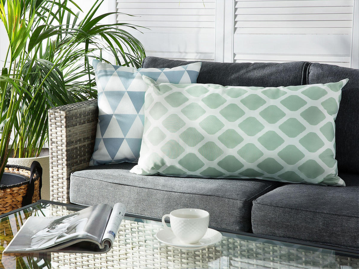 GARTENKISSEN 2er-Set Rautenmuster mintgrün/weiß 40/70 cm Kalamos - Grün, Textil (40/70cm) - Beliani