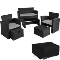 RATTAN SITZGRUPPE Modena,inklusive Staufach und Schutzhülle,schwarz/grau - Schwarz/Grau, Kunststoff - tectake