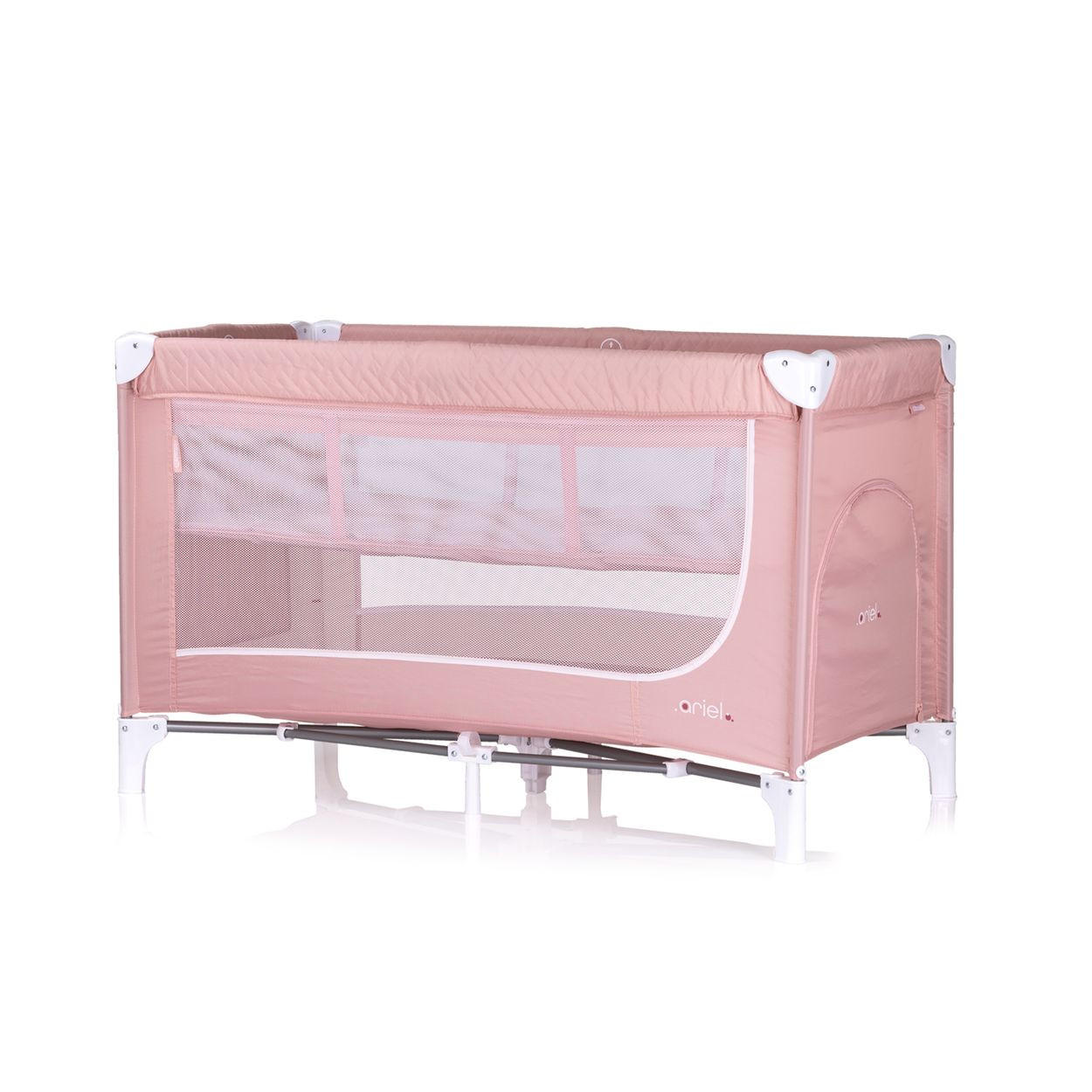 REISEBETT Ariel rosa weiß 2 Ebenen, Tragetasche, Seiteneingang, Seitentasche - Weiß, Kunststoff (60/120cm) - Chipolino