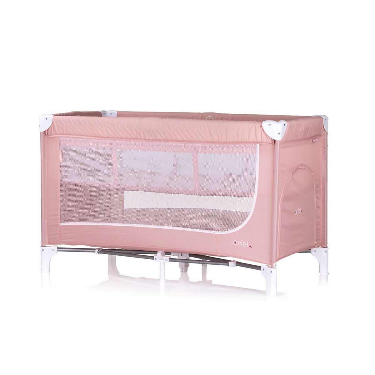 REISEBETT Ariel rosa weiß 2 Ebenen, Tragetasche, Seiteneingang, Seitentasche - Weiß, Kunststoff (60/120cm) - Chipolino