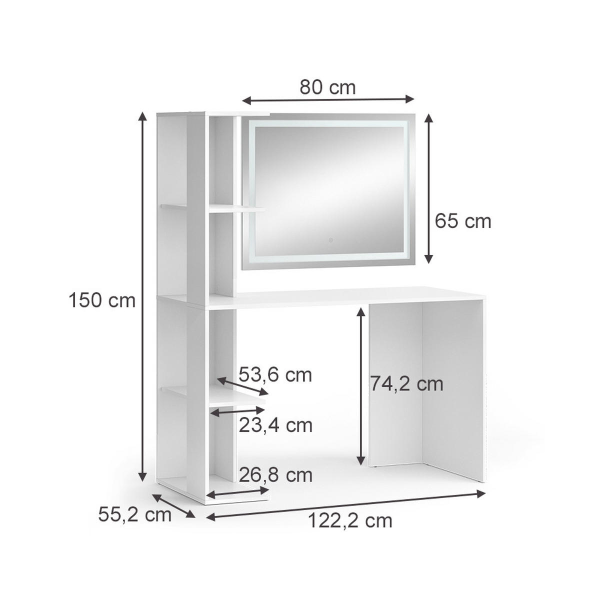 SCHMINKTISCH Tower Weiß 122.2 cm mit LED Spiegel - Weiß, Holzwerkstoff (122.2/75.8/55.2cm) - Vicco