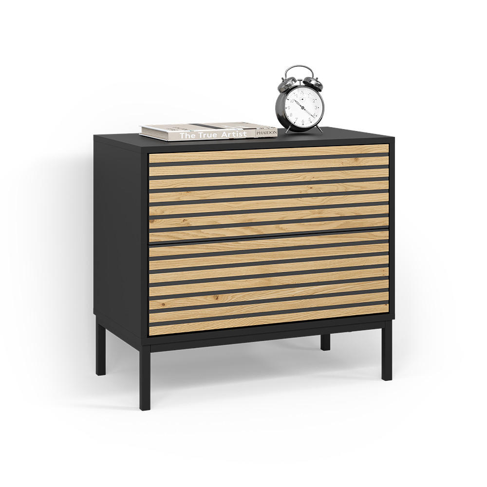 NACHTTISCH Aterno Goldkraft Eiche/Anthrazit mit 2 Schubladen - Honigeiche/Anthrazit, Holzwerkstoff (66/60/36cm) - Livinity®