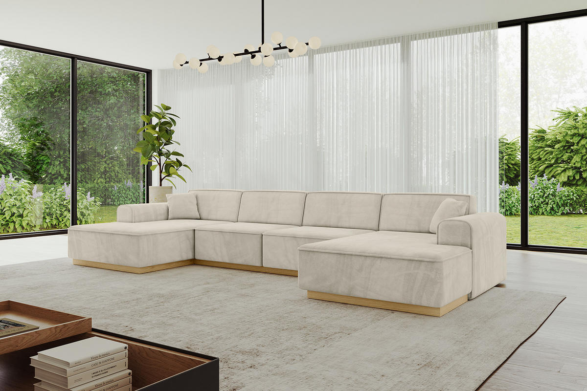 WOHNLANDSCHAFT IREA-U2-v2 - 388x171x83 cm Dunkelgrau - Ecru, Holzwerkstoff/Textil (388/83/171cm) - ALTDECOR