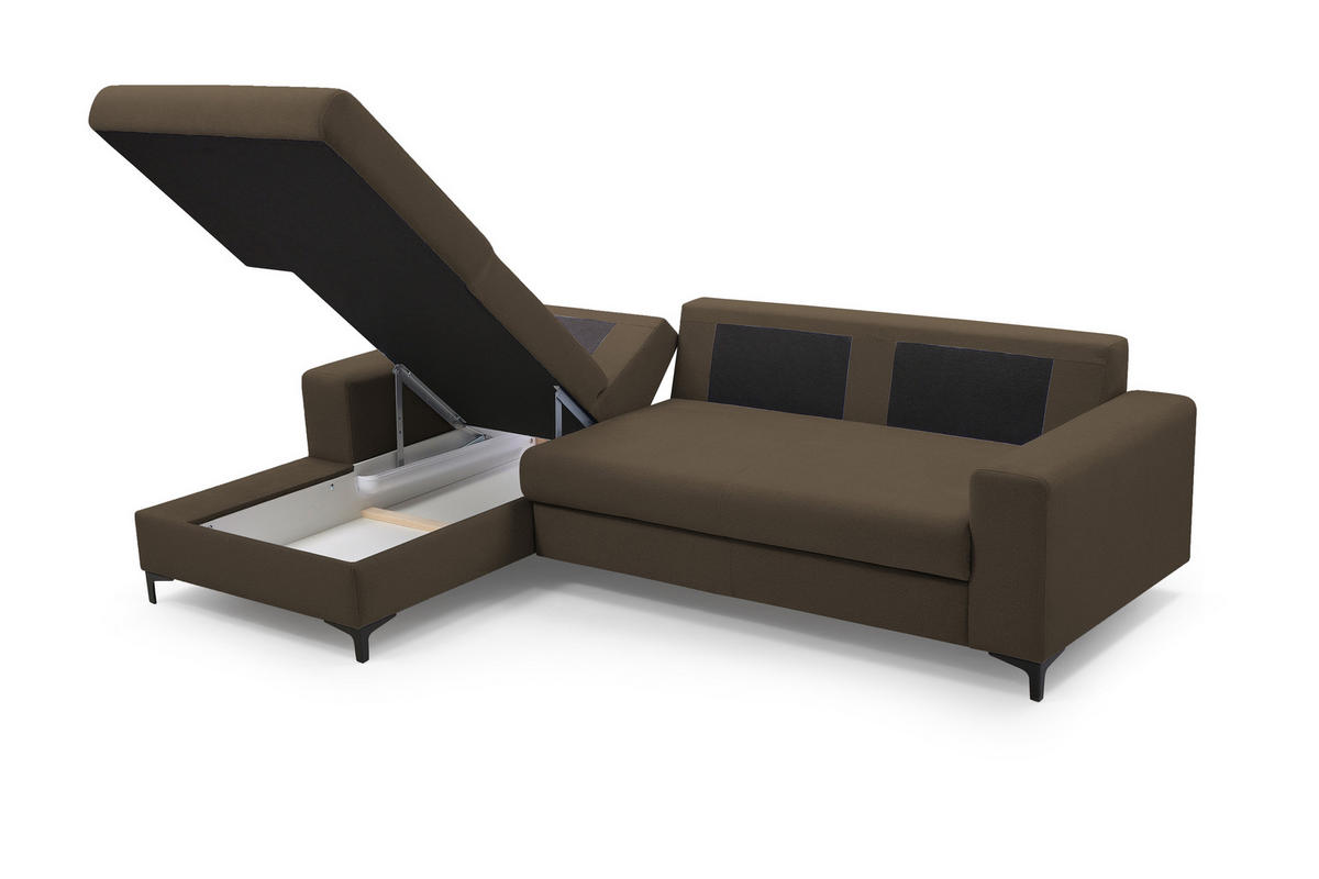 ECKSOFA AVRA L-förmig, mit Stauraumbehälter-in RINO-Stoff, Komfort & Eleganz, lose Rückenkissen, freistehend, LINKS 165x251x85 cm Brown - Braun, Holz/Textil (165/251cm) - DomoHome