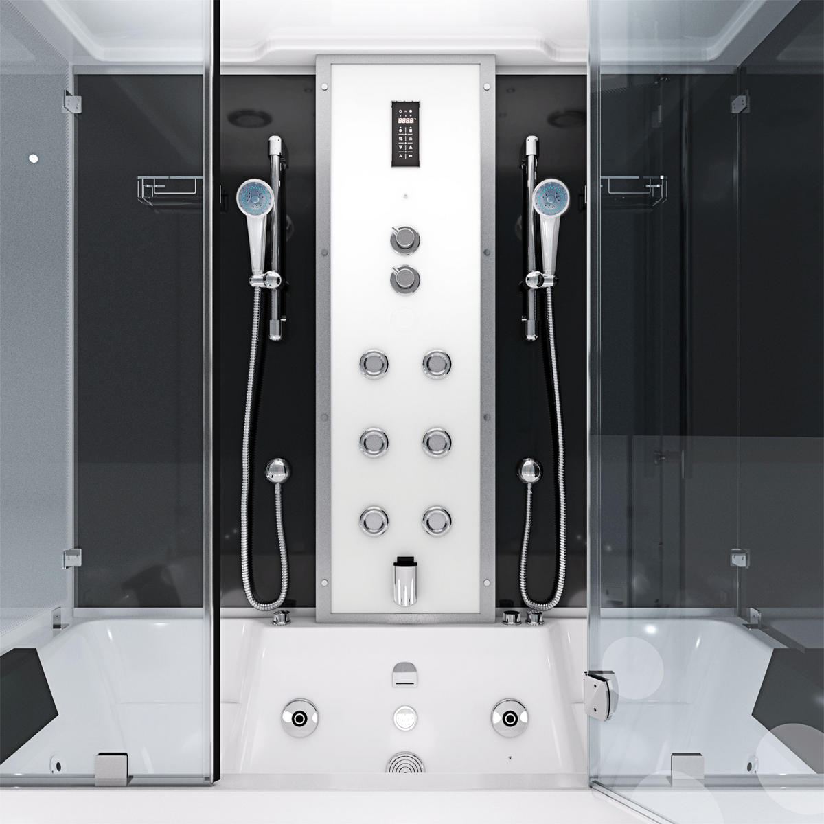 BADEWANNE Dusche K80-SW-EH-C-SC-EA Duschkabine - Schwarz, Glas/Kunststoff (180/100/228cm) - AcquaVapore by Sandra Jentho