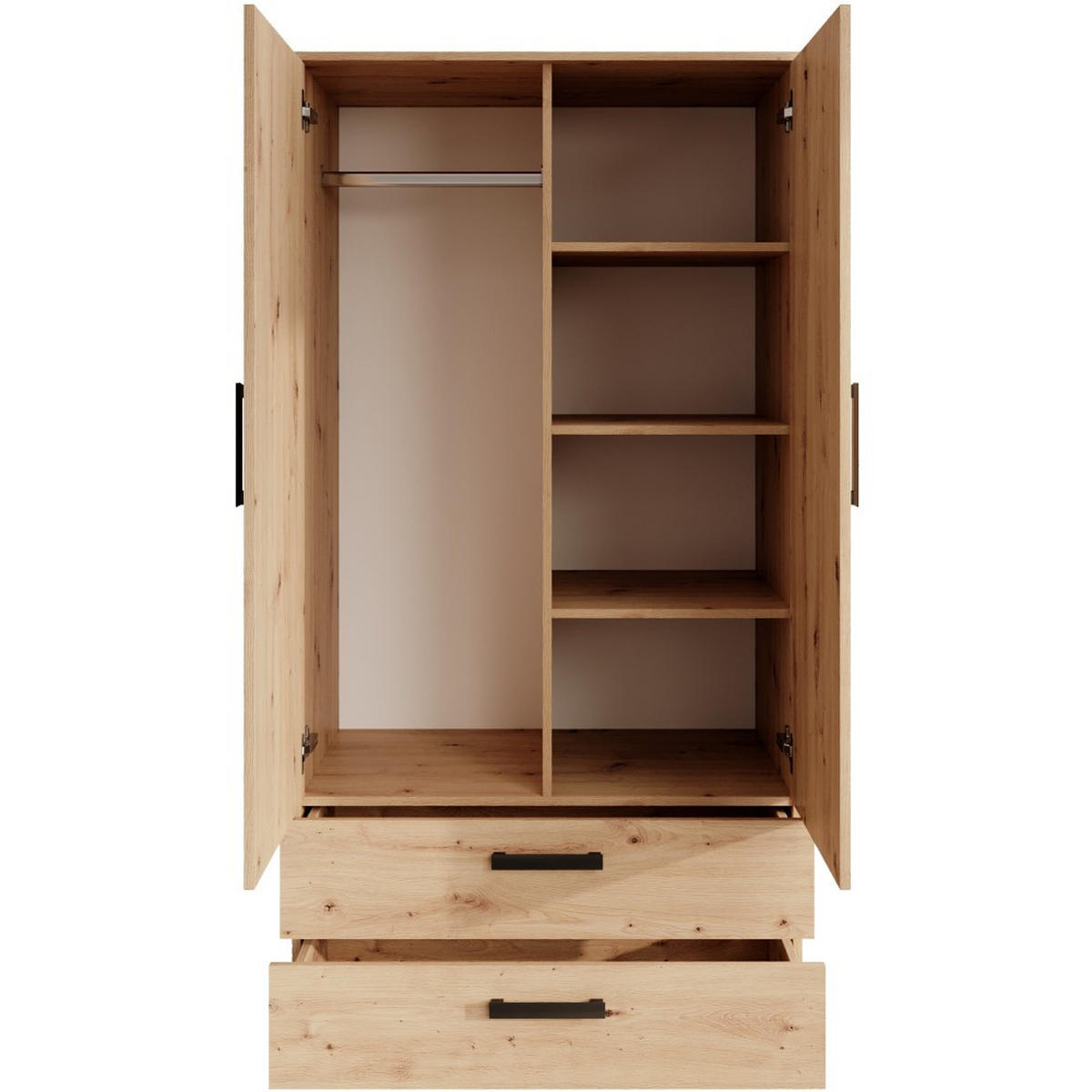 DREHTÜRENSCHRANK Trend, mit Schubladen, eiche Artisan - Schwarz/Eiche Artisan, Holzwerkstoff (90/180/50cm) - Beautysofa