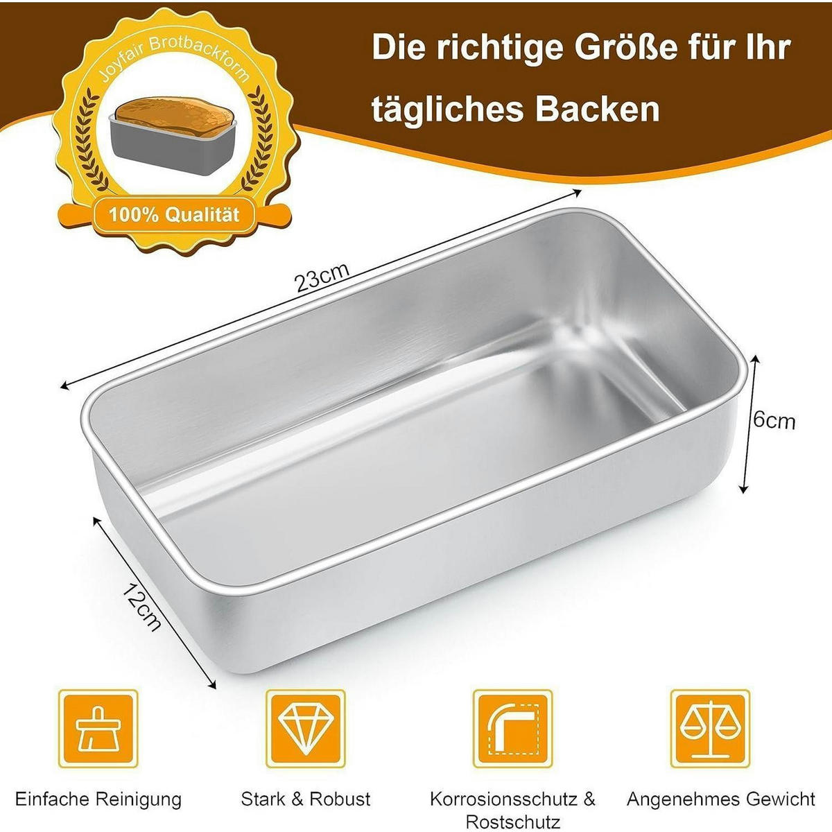 BROTBACKFORM 3er Set Edelstahl 23 x 12 x 6 cm - Silberfarben, Metall (23/6/12cm)