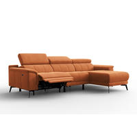 ECKSOFA FIERO 4-Sitzer RECHTS, Oranger Veloursstoff - Schwarz/Orange, Holz/Textil (288/170cm) - Courtois Laville
