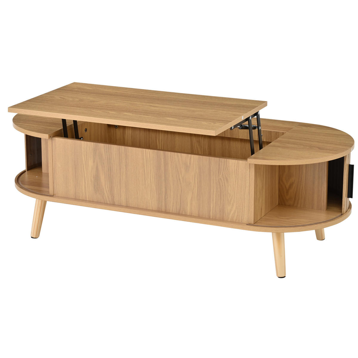 COUCHTISCH 120/50/39,5 cm höhenverstellbar aus MDF mit verstecktem Stauraum und Rollladentüren, Natur - Naturfarben, Holzwerkstoff (120/50/39.5cm) - Redom